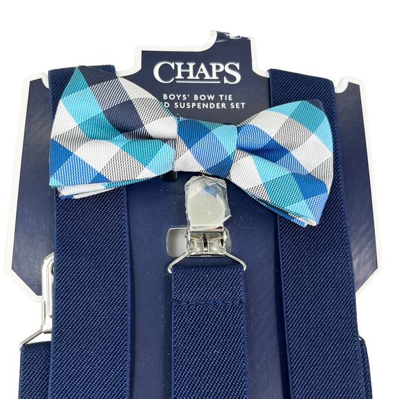 Chaps Boys Bow Tie & Suspender Set Navy Gray New - Picture 2 of 10